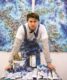 Joshua Van Leader in his studio and artwork at the Inspire to Inspire exhibition